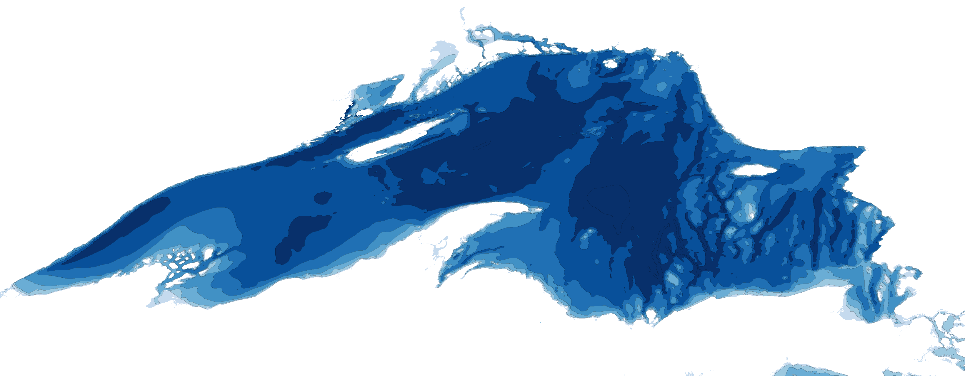 Bathymetry map of Lake Superior with its Michigan bays marked