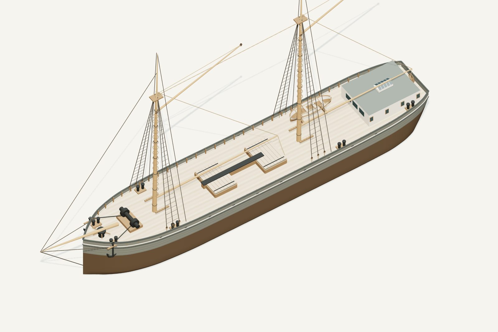 A.J. (Alida Jane) Rogers reconstruction, deck view, rendered from the 3D model