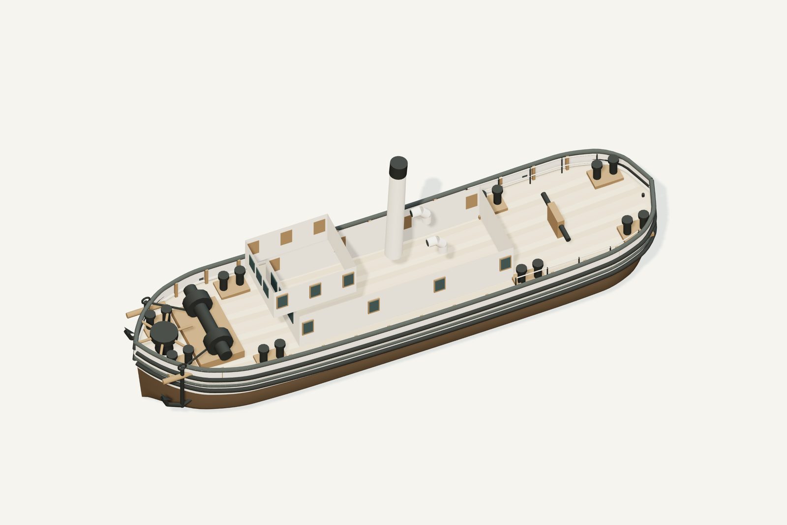Albatross reconstruction, deck view, rendered from the 3D model
