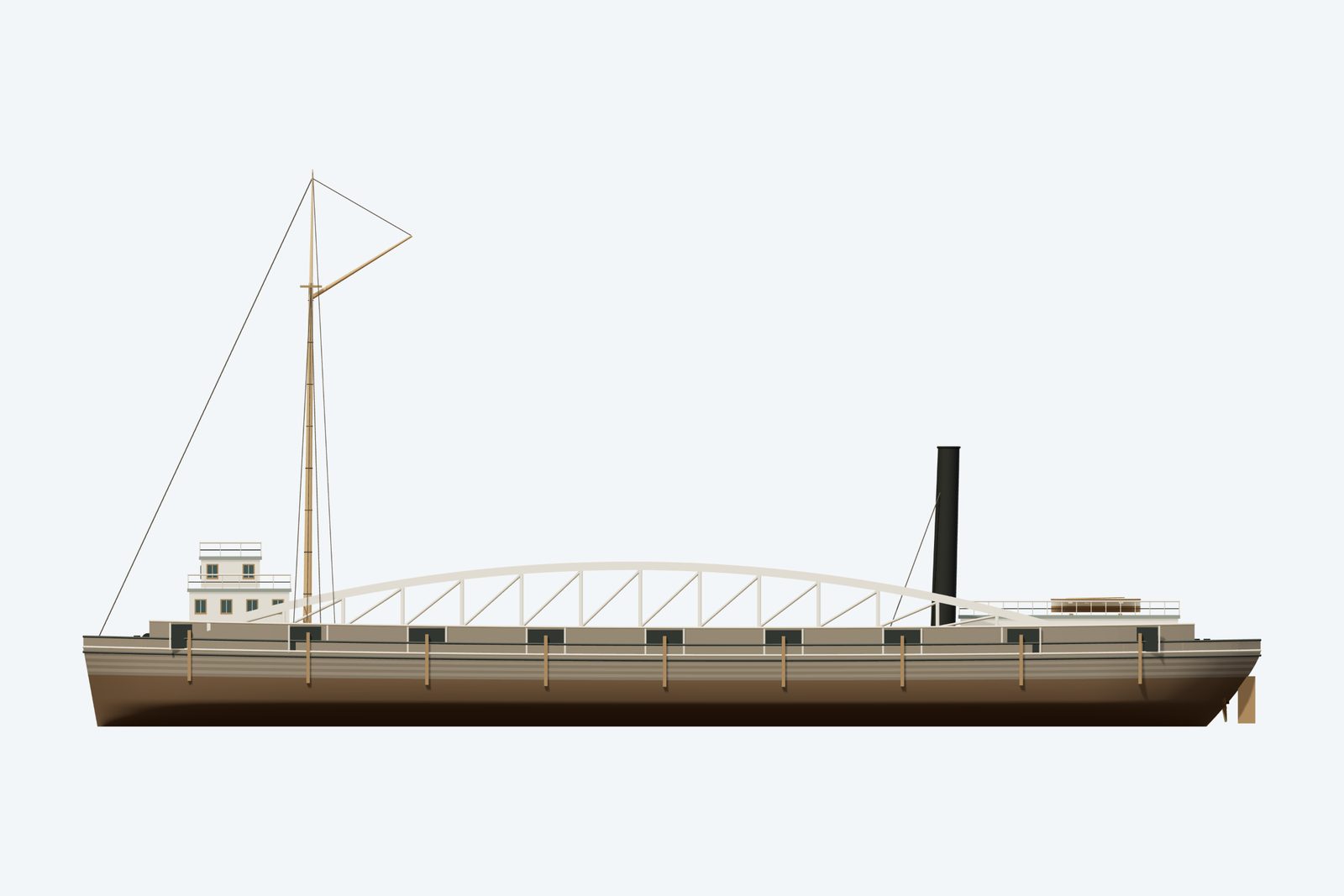 B.W. Blanchard reconstruction, broadside view, rendered from the 3D model