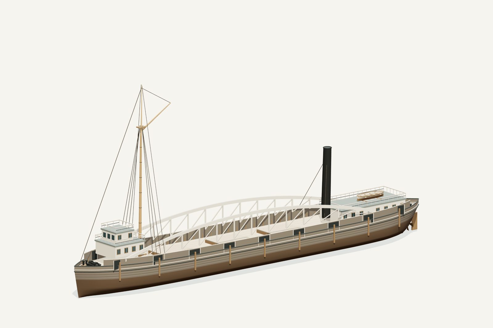 B.W. Blanchard reconstruction, three quarter view, rendered from the 3D model