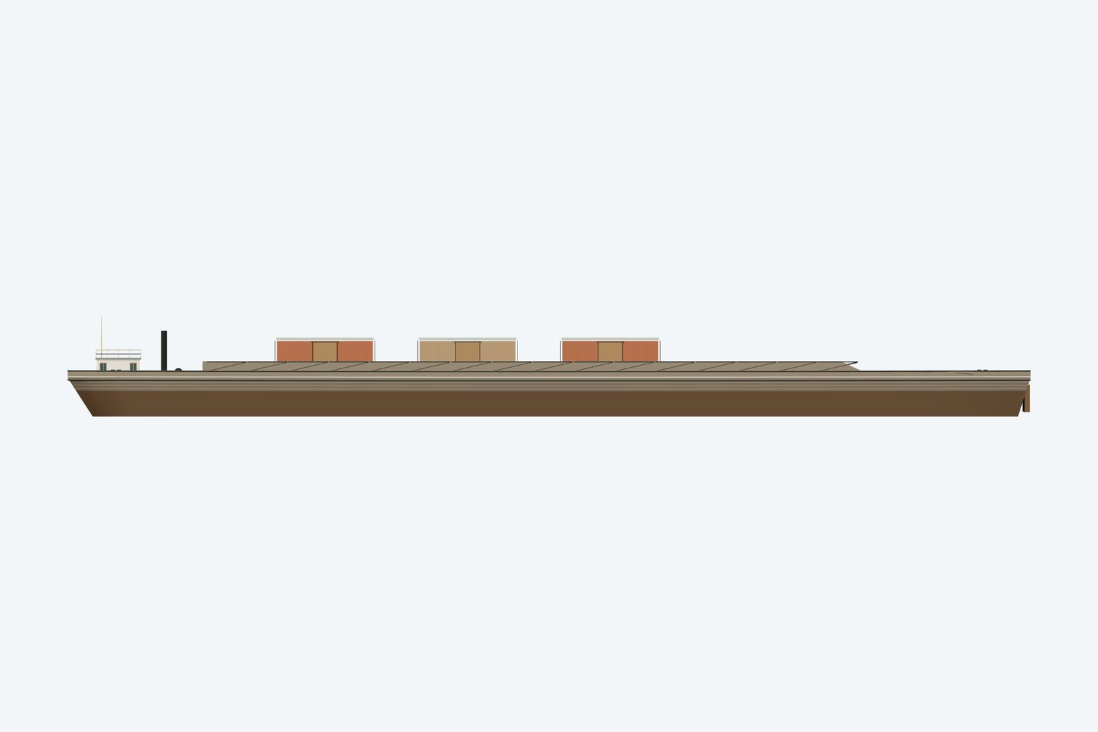 Barge #1 reconstruction, broadside view, rendered from the 3D model