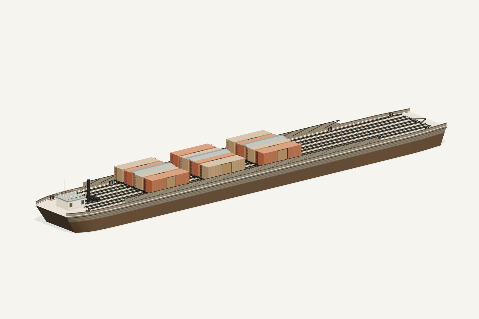 Barge #1 reconstruction, three quarter view, rendered from the 3D model