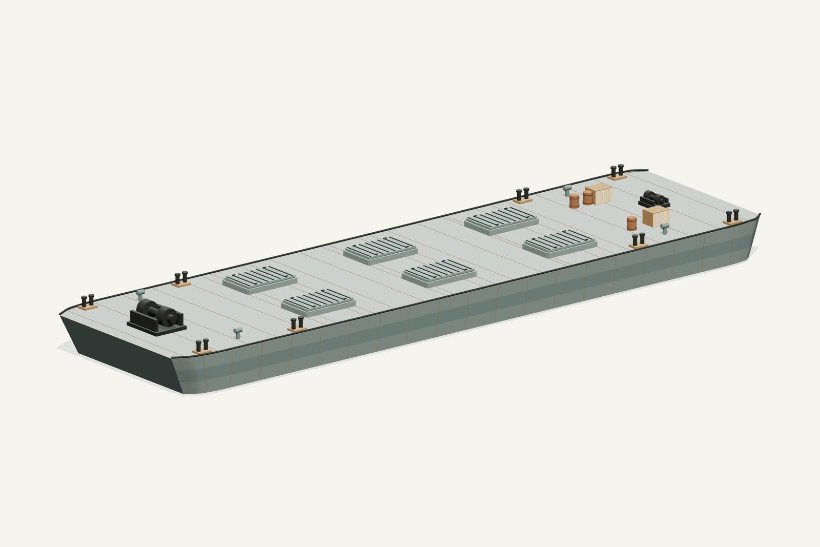 Barge No. 012 reconstruction, three quarter view, rendered from the 3D model