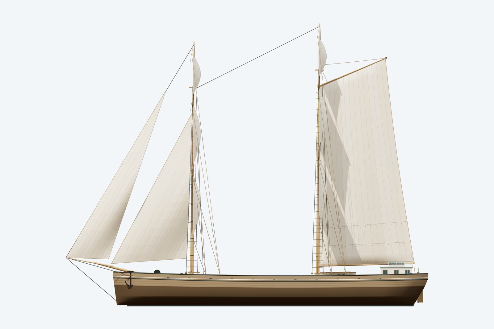 Bay City reconstruction, broadside view, rendered from the 3D model