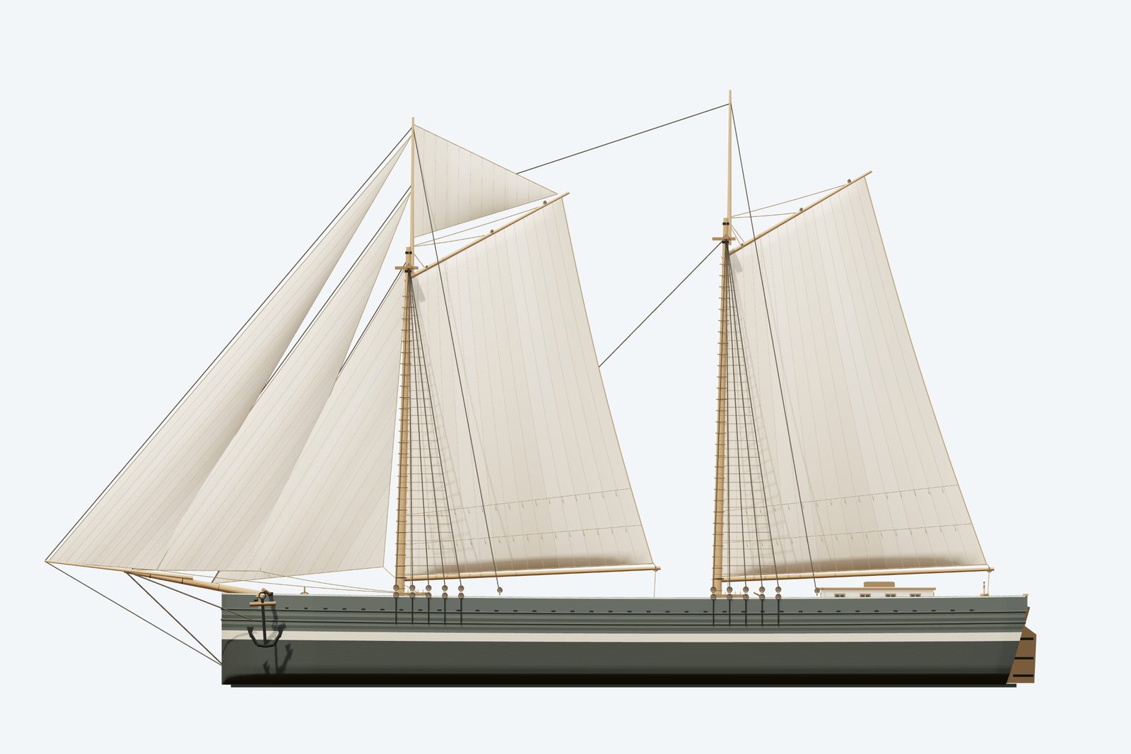 Bermuda reconstruction, broadside view, rendered from the 3D model