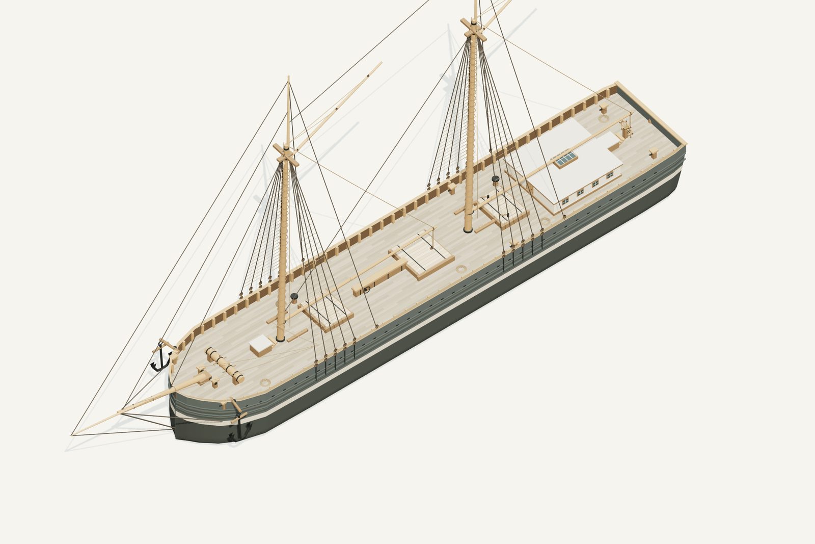 Bermuda reconstruction, deck view, rendered from the 3D model
