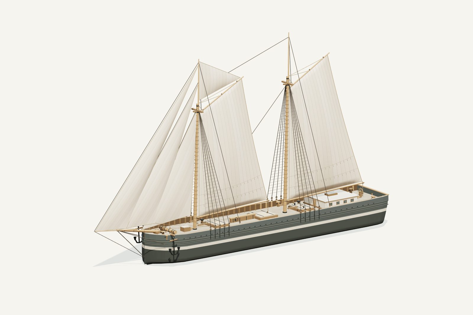 Bermuda reconstruction, three quarter view, rendered from the 3D model