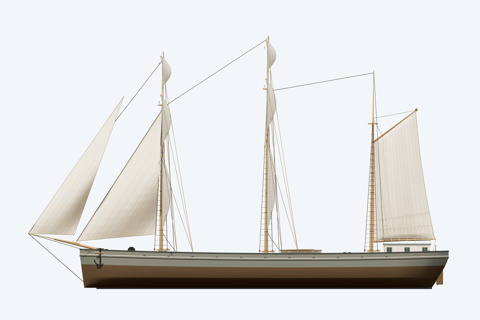 Chenango reconstruction, broadside view, rendered from the 3D model