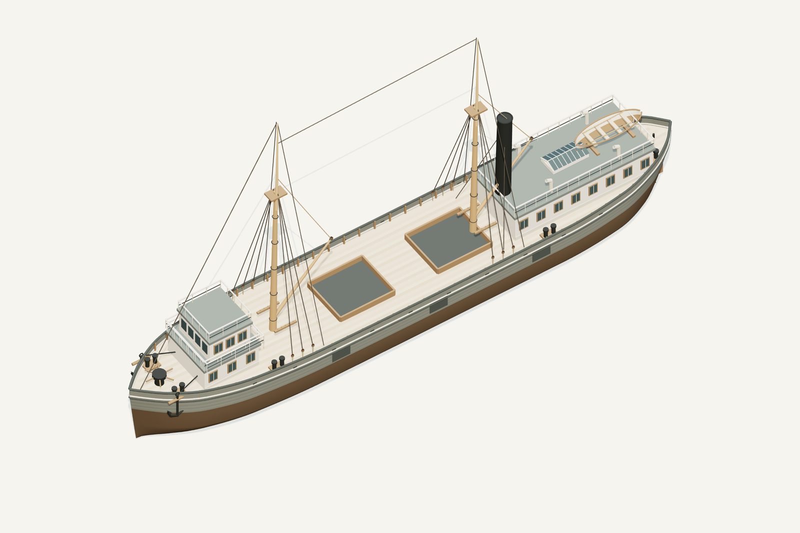 Congress reconstruction, deck view, rendered from the 3D model