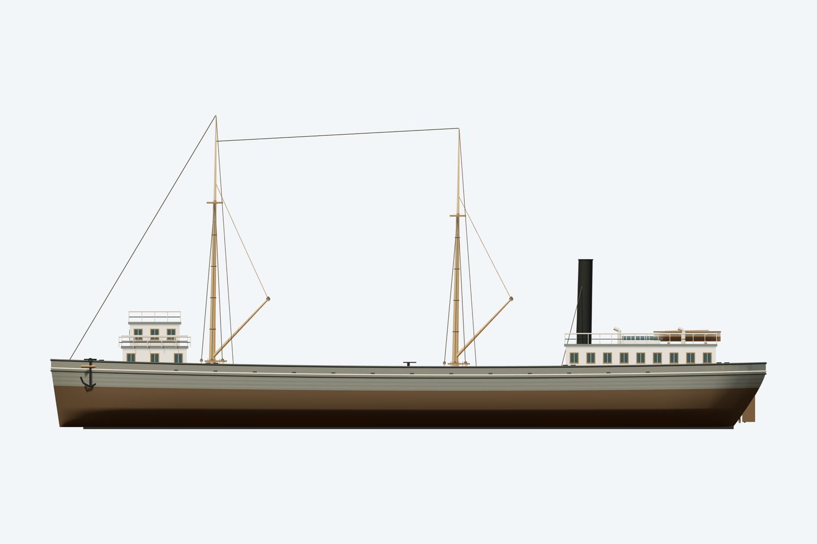 D.M. Wilson reconstruction, broadside view, rendered from the 3D model