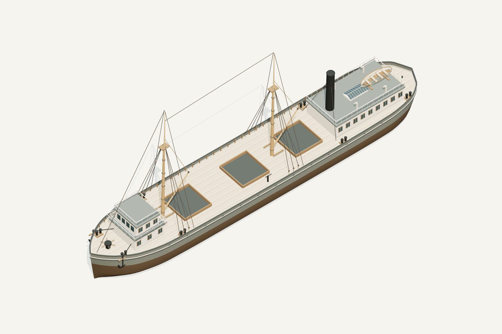 D.M. Wilson reconstruction, deck view, rendered from the 3D model