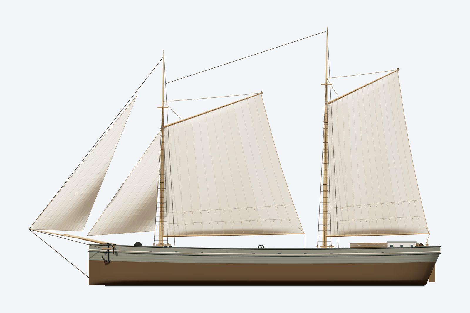 E.B. Allen reconstruction, broadside view, rendered from the 3D model
