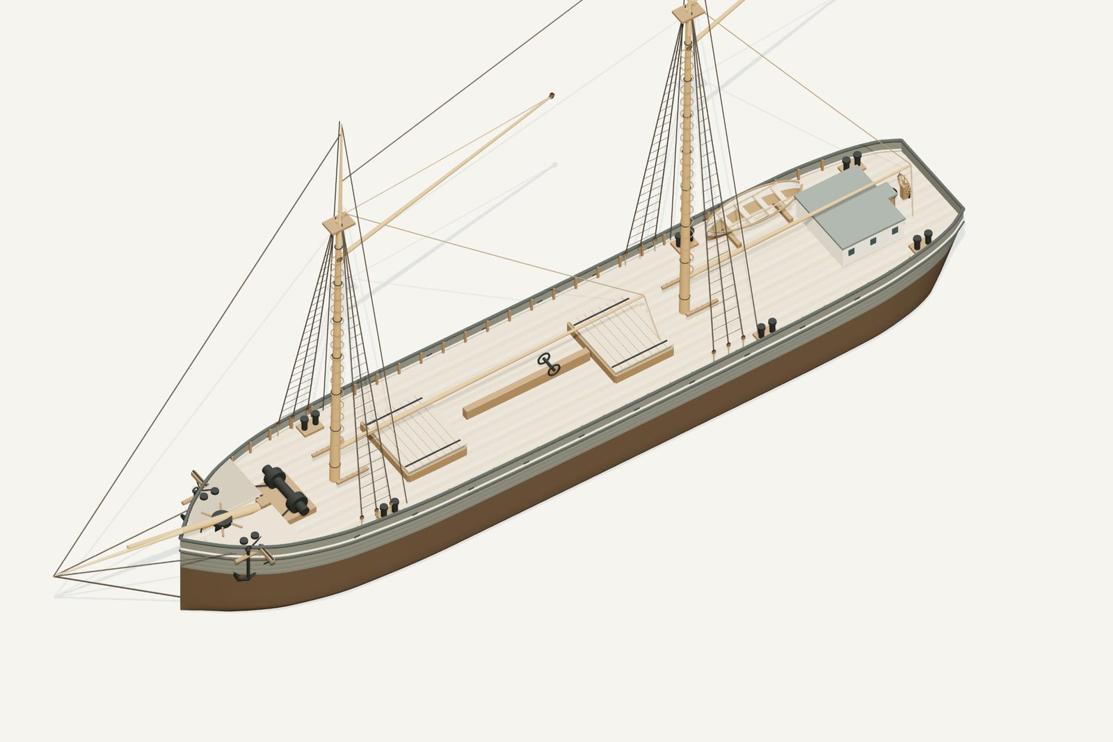 E.B. Allen reconstruction, deck view, rendered from the 3D model