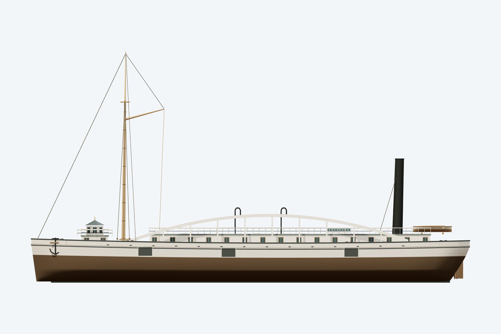 Galena reconstruction, broadside view, rendered from the 3D model