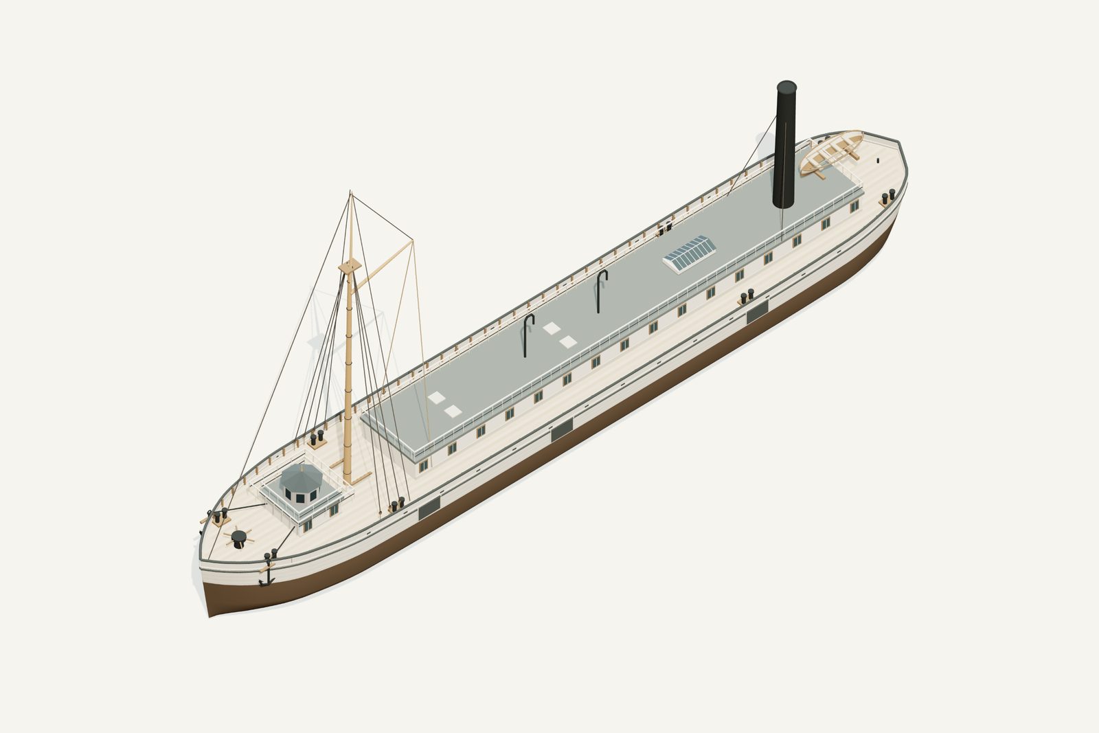 Galena reconstruction, deck view, rendered from the 3D model