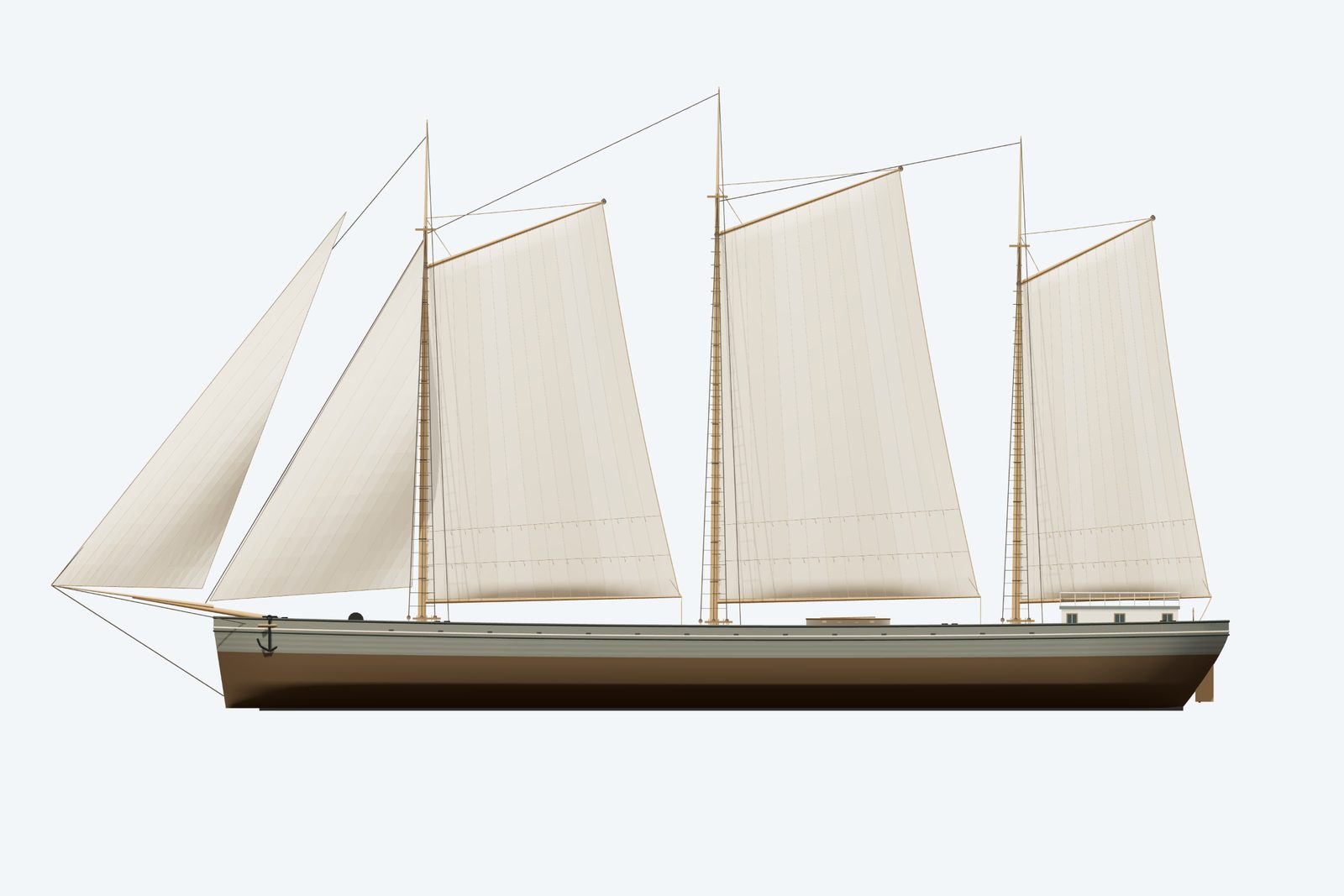 George reconstruction, broadside view, rendered from the 3D model