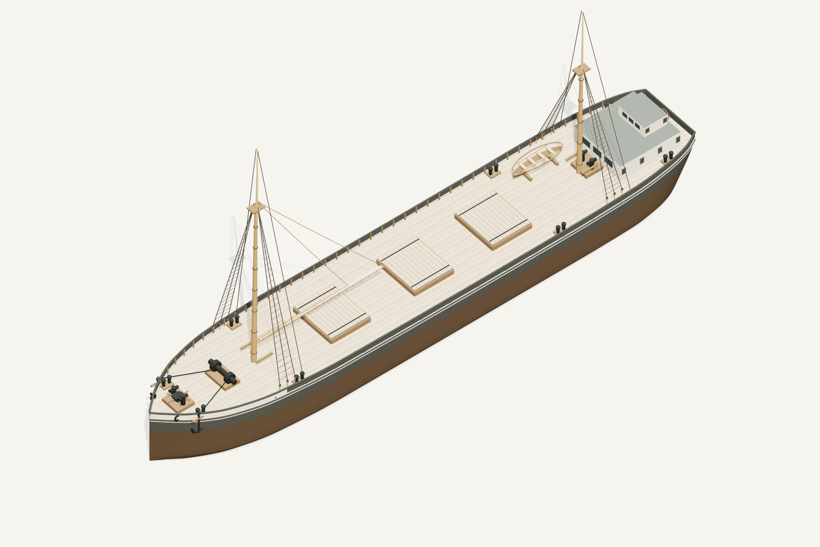 Goshawk reconstruction, deck view, rendered from the 3D model