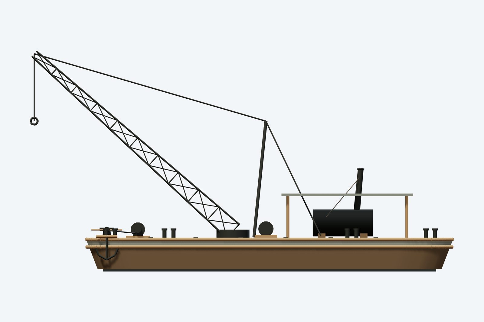 Haltiner's Barge reconstruction, broadside view, rendered from the 3D model