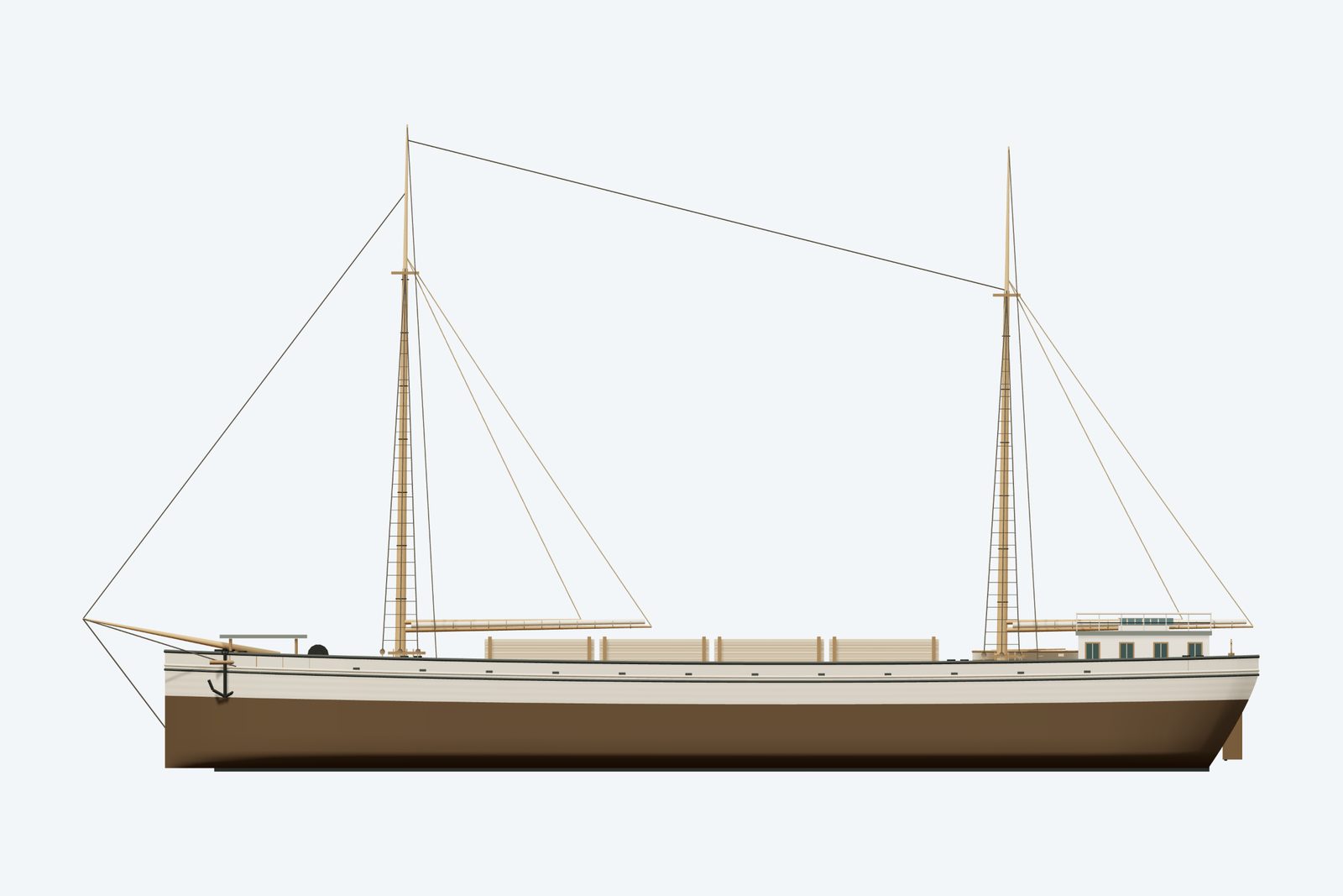 Harvey Bissell reconstruction, broadside view, rendered from the 3D model