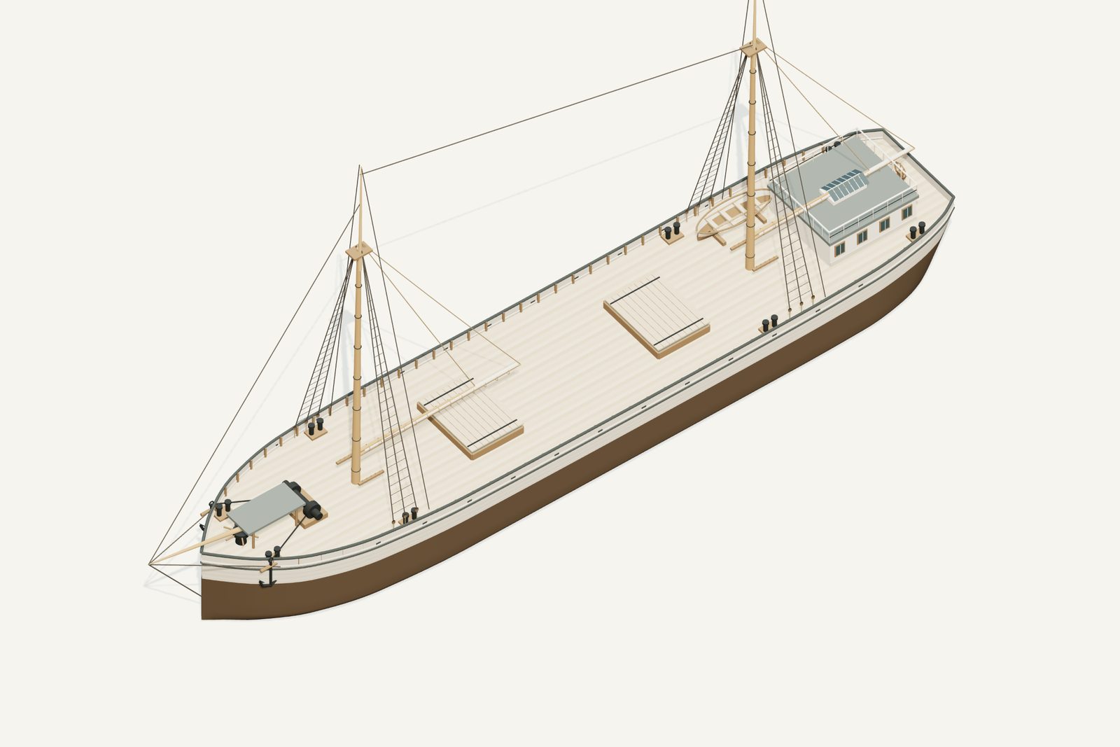 Harvey Bissell reconstruction, deck view, rendered from the 3D model
