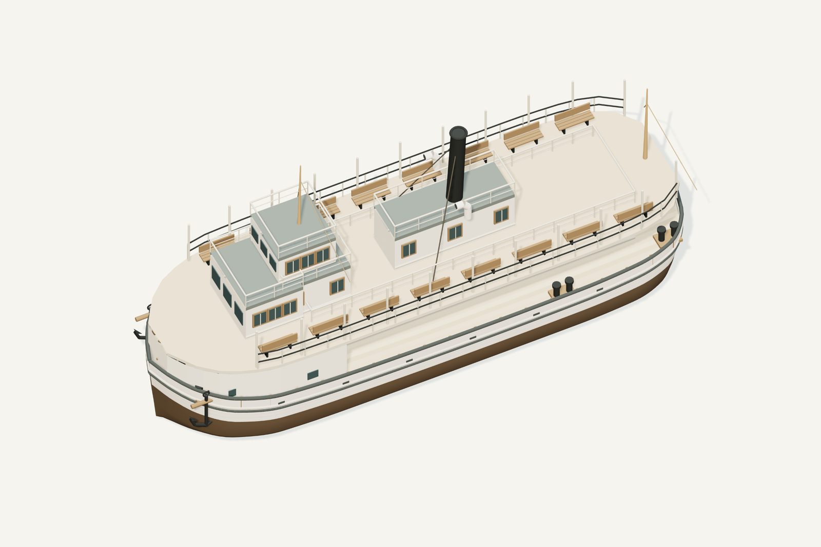 International reconstruction, deck view, rendered from the 3D model