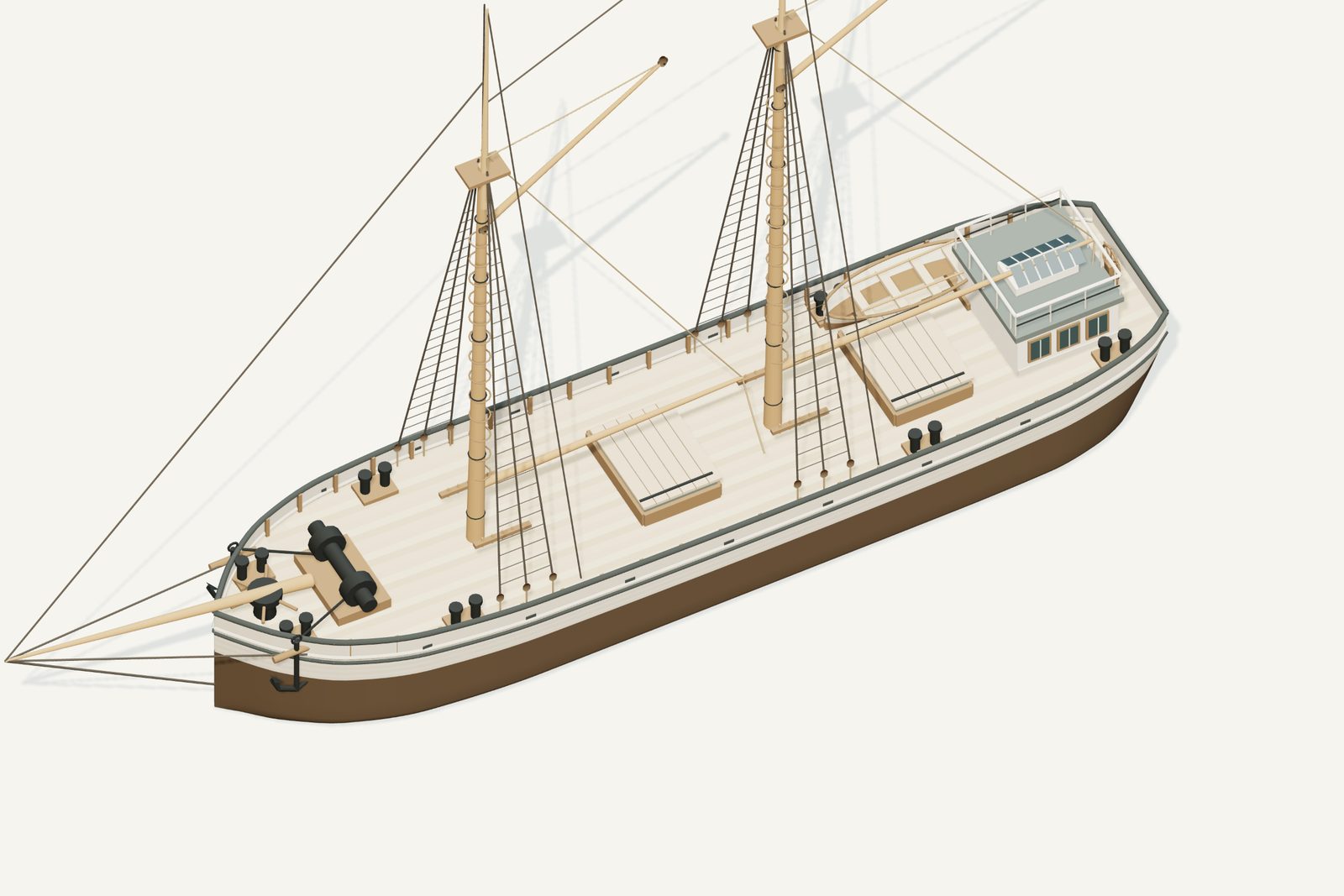 James H. Hall reconstruction, deck view, rendered from the 3D model
