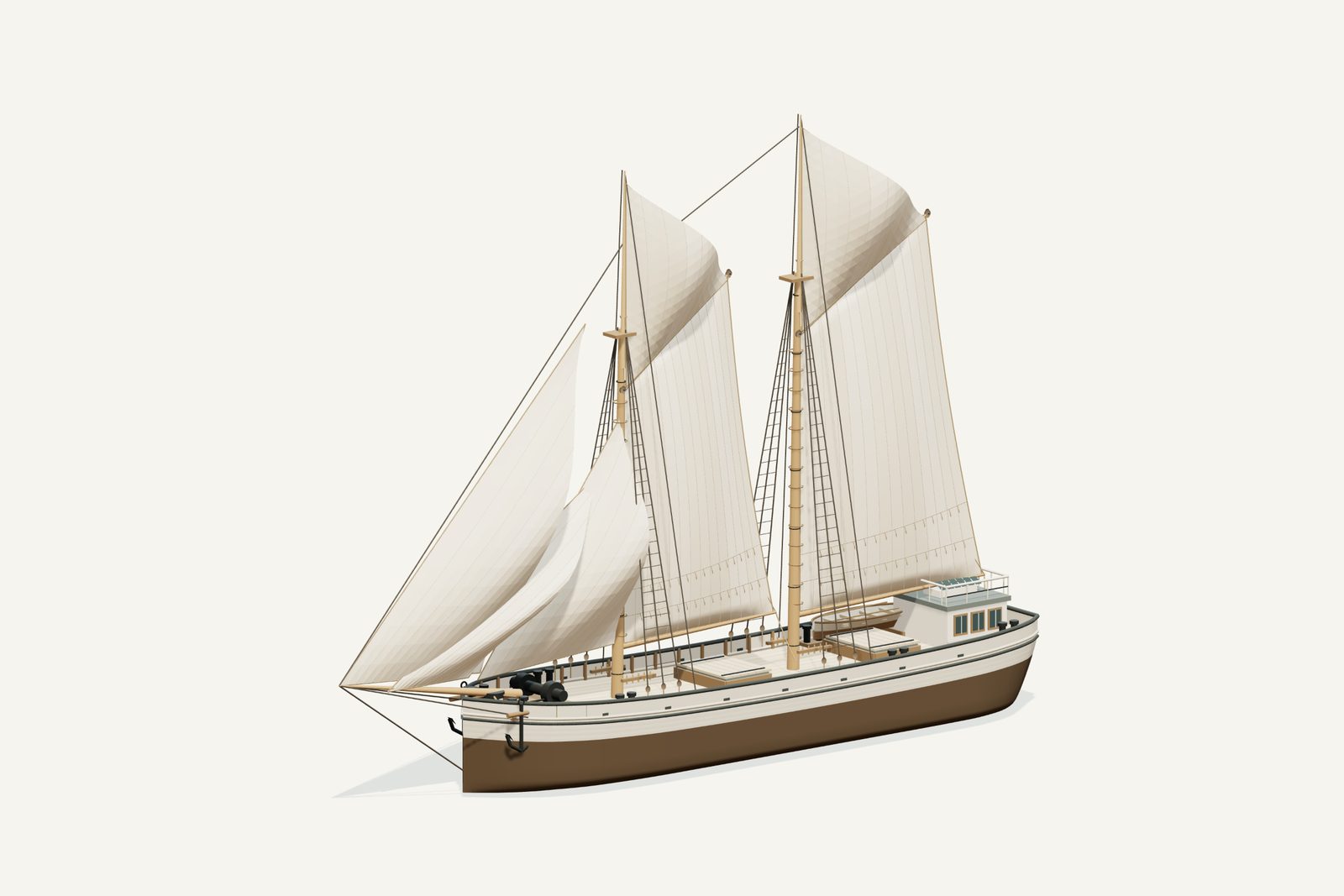 James H. Hall reconstruction, three quarter view, rendered from the 3D model
