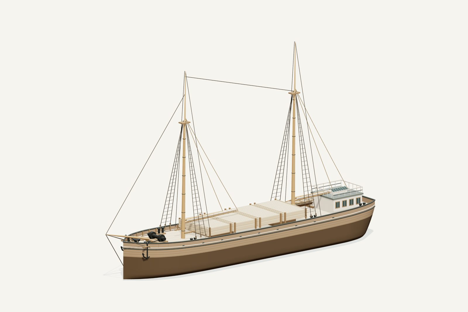 John F. Warner reconstruction, three quarter view, rendered from the 3D model