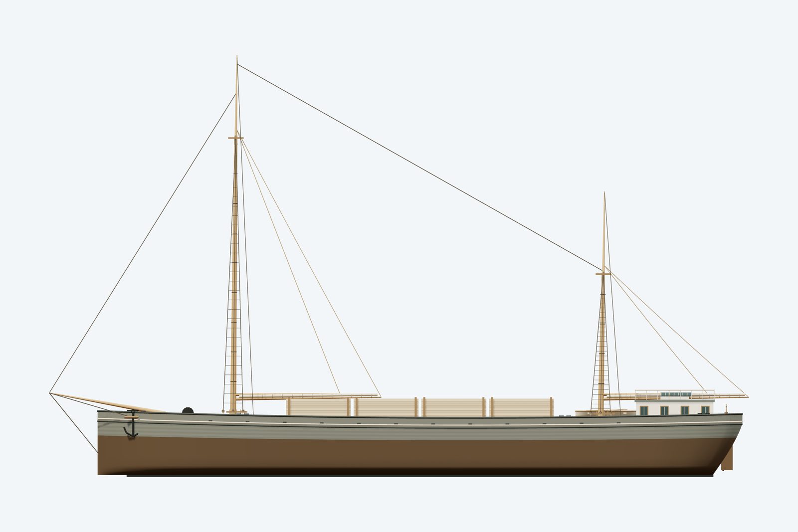 John T. Johnson reconstruction, broadside view, rendered from the 3D model