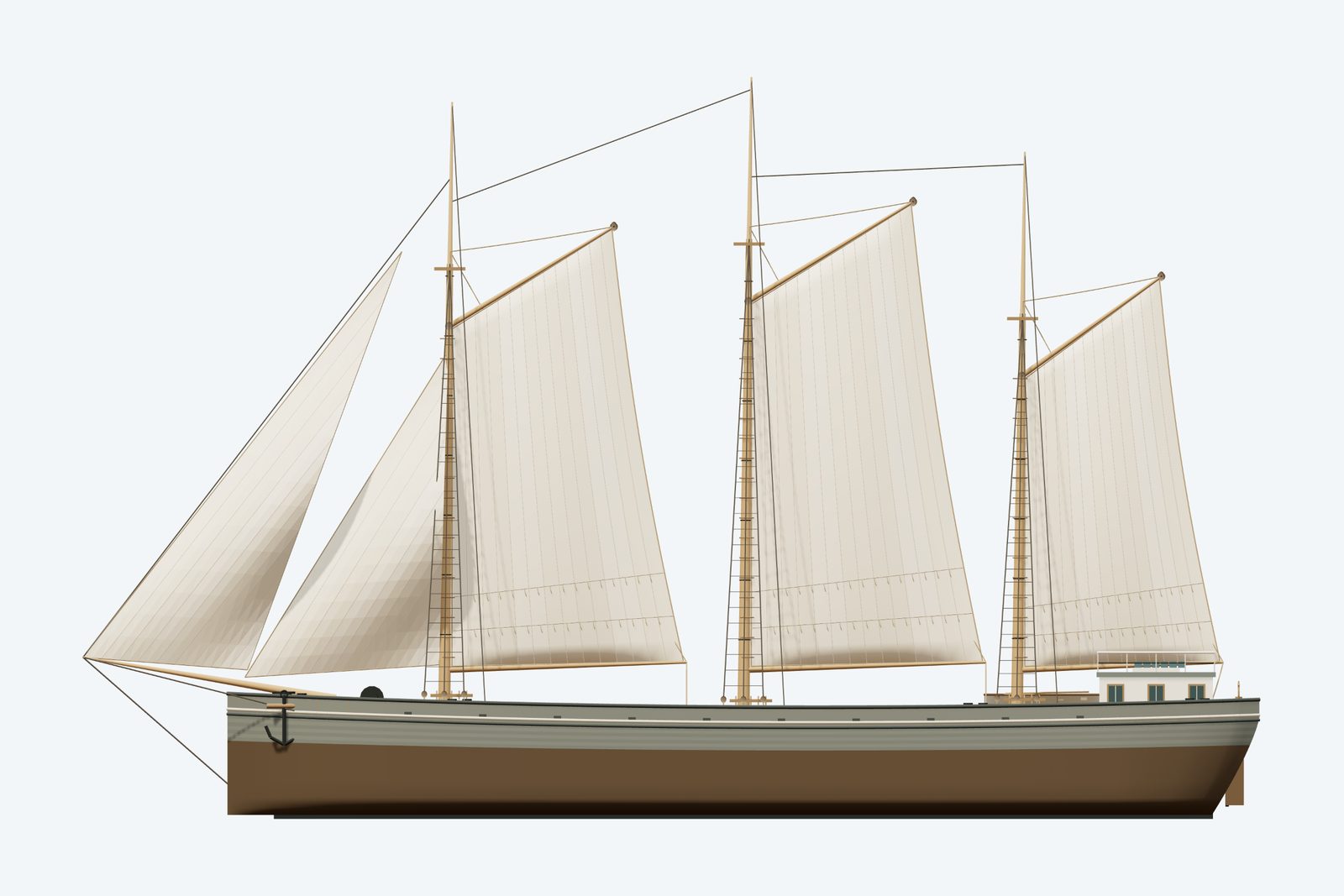 Knight Templar reconstruction, broadside view, rendered from the 3D model