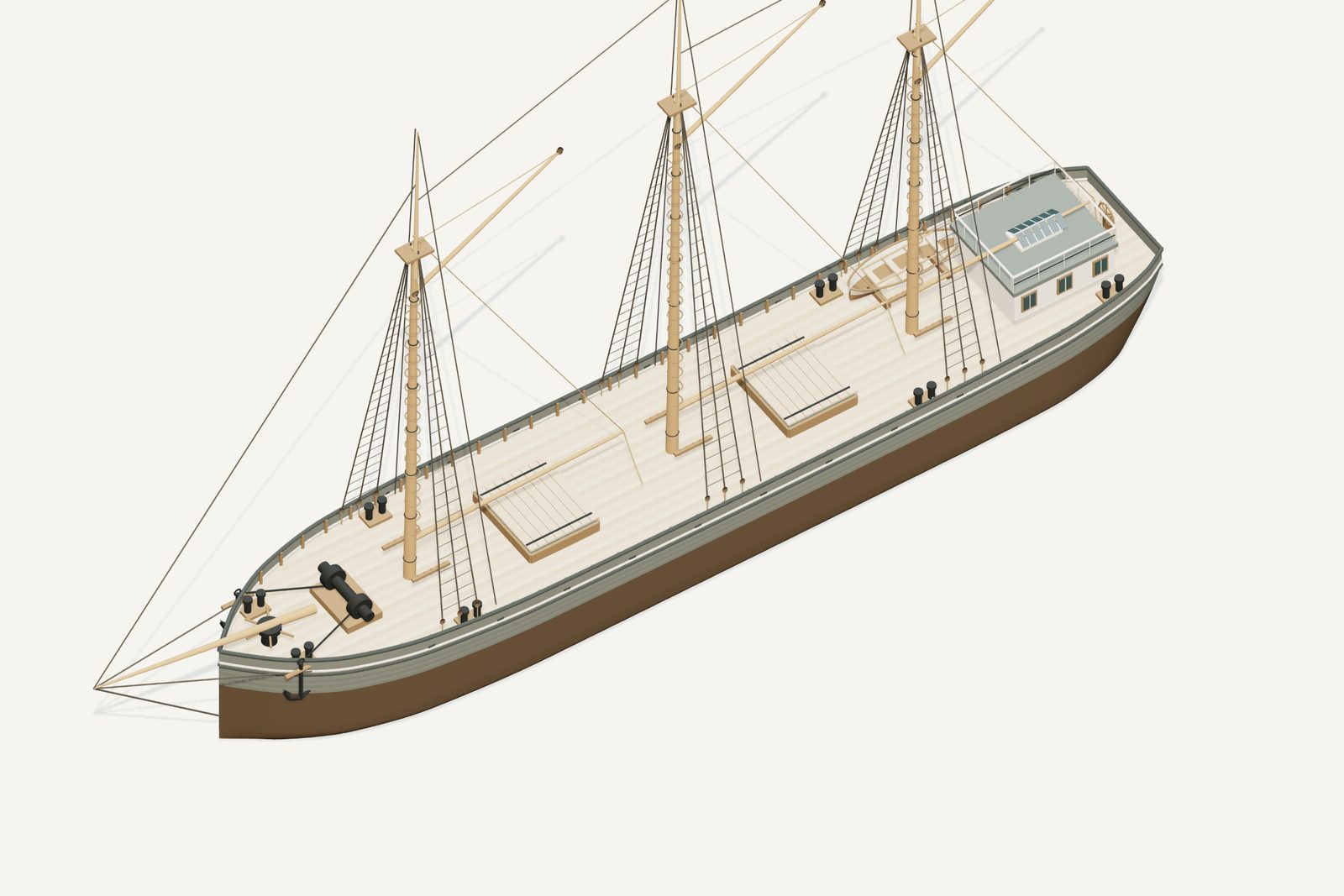 Knight Templar reconstruction, deck view, rendered from the 3D model