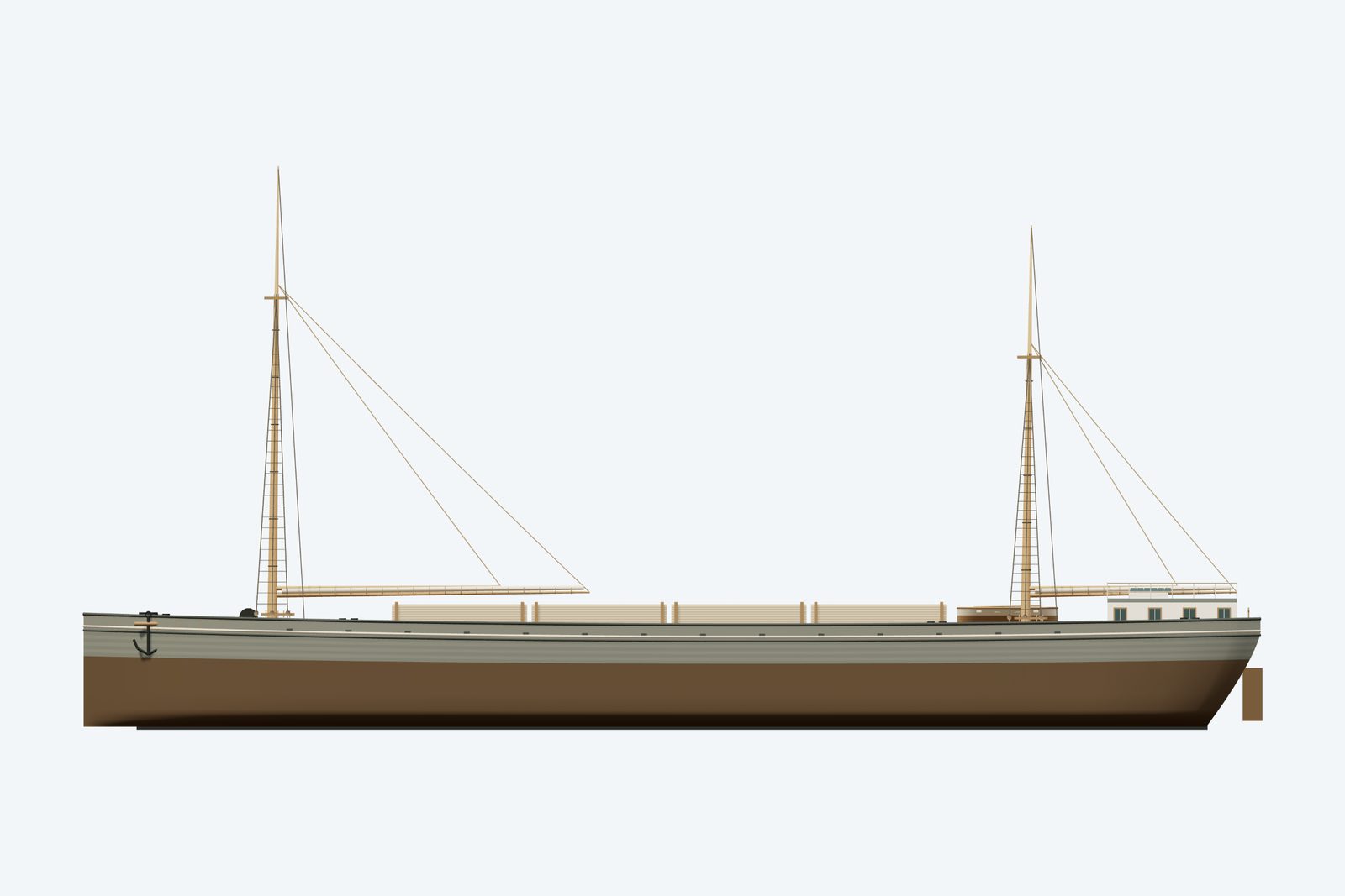 Lizzie A. Law reconstruction, broadside view, rendered from the 3D model