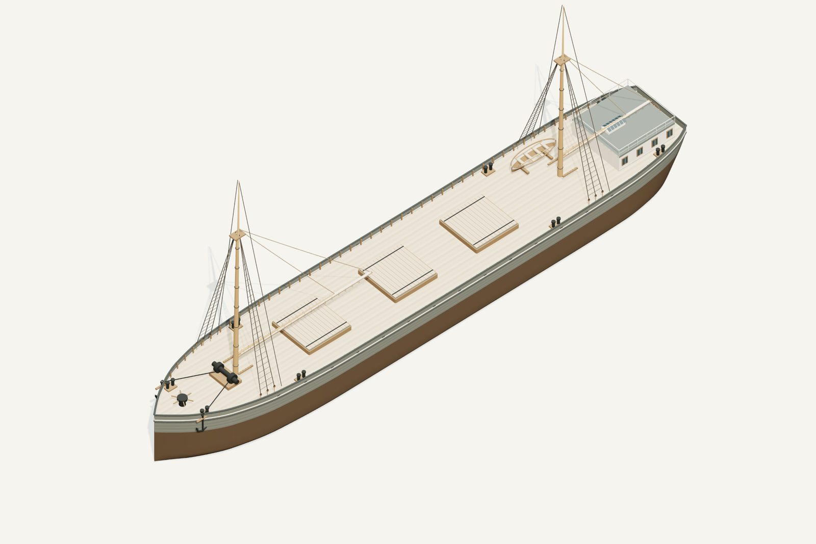 Lizzie A. Law reconstruction, deck view, rendered from the 3D model