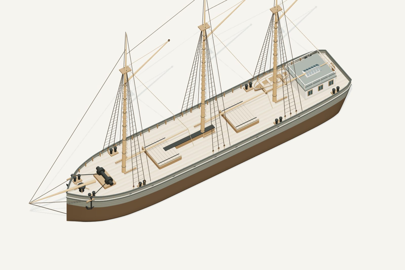 Lucinda Van Valkenburg reconstruction, deck view, rendered from the 3D model