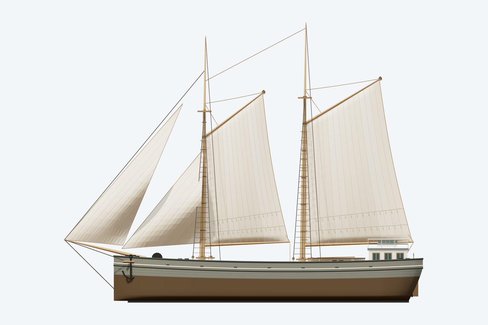 Maid of the Mist reconstruction, broadside view, rendered from the 3D model