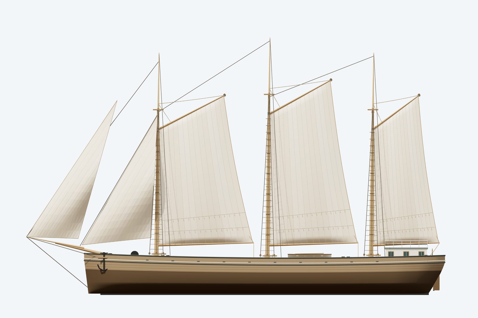 Marquette reconstruction, broadside view, rendered from the 3D model