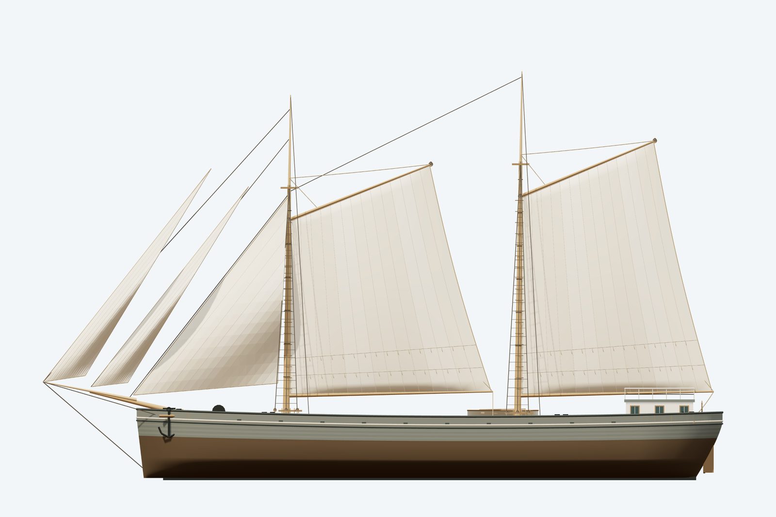 Mary M. Scott reconstruction, broadside view, rendered from the 3D model