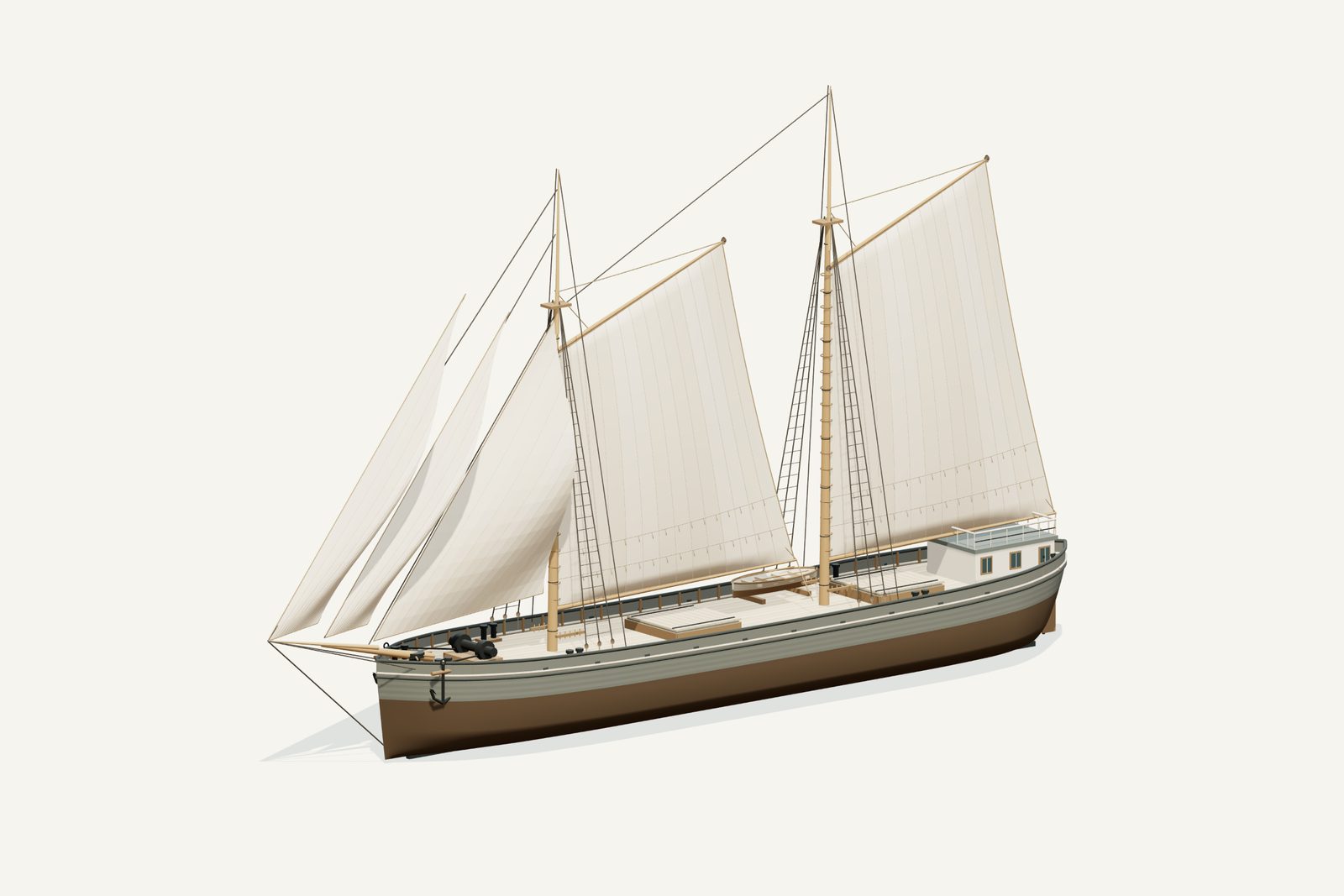 Mary M. Scott reconstruction, three quarter view, rendered from the 3D model