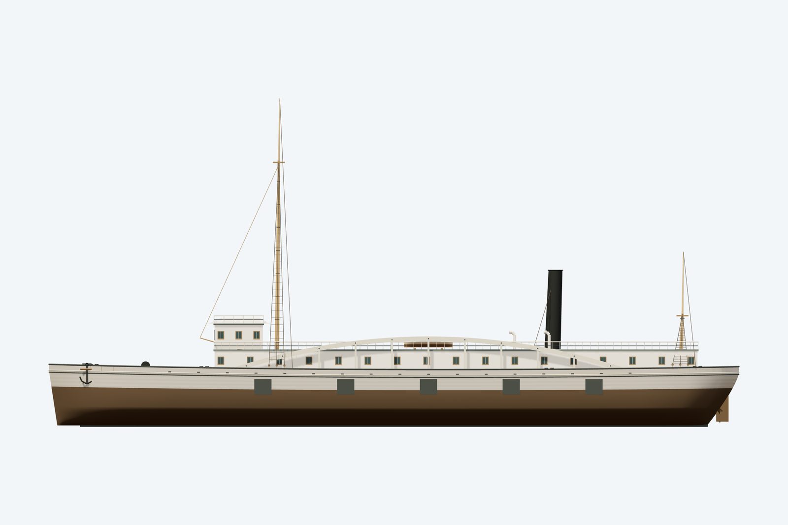 Montana reconstruction, broadside view, rendered from the 3D model