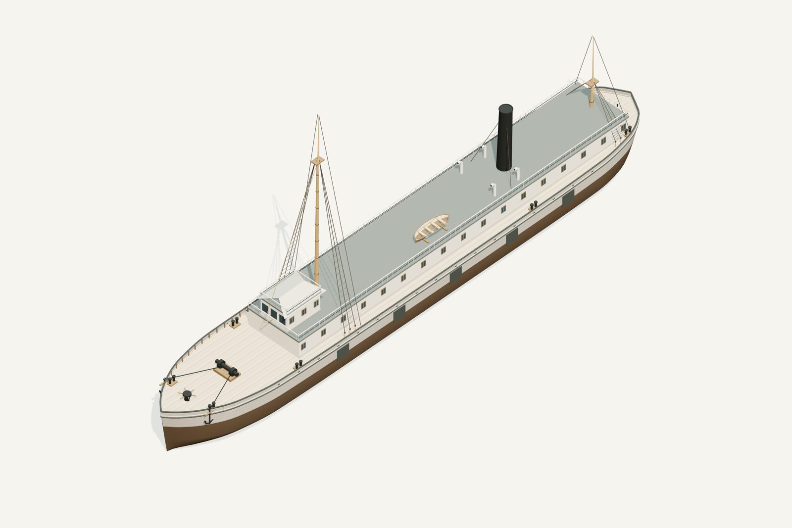 Montana reconstruction, deck view, rendered from the 3D model
