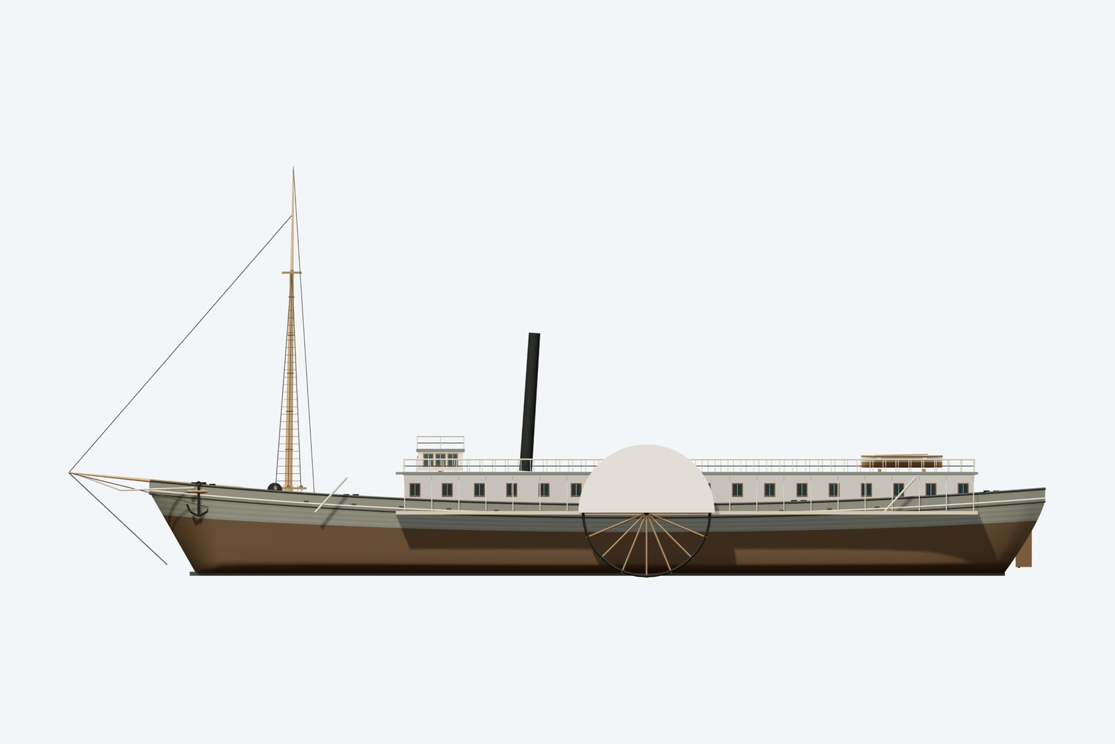 New Orleans reconstruction, broadside view, rendered from the 3D model