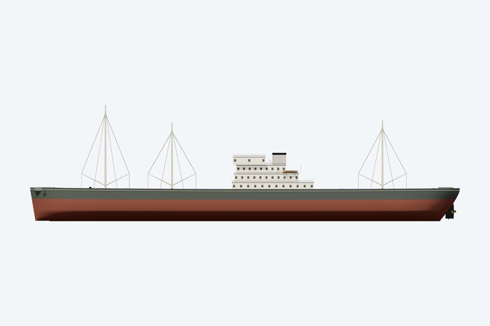 Nordmeer reconstruction, broadside view, rendered from the 3D model