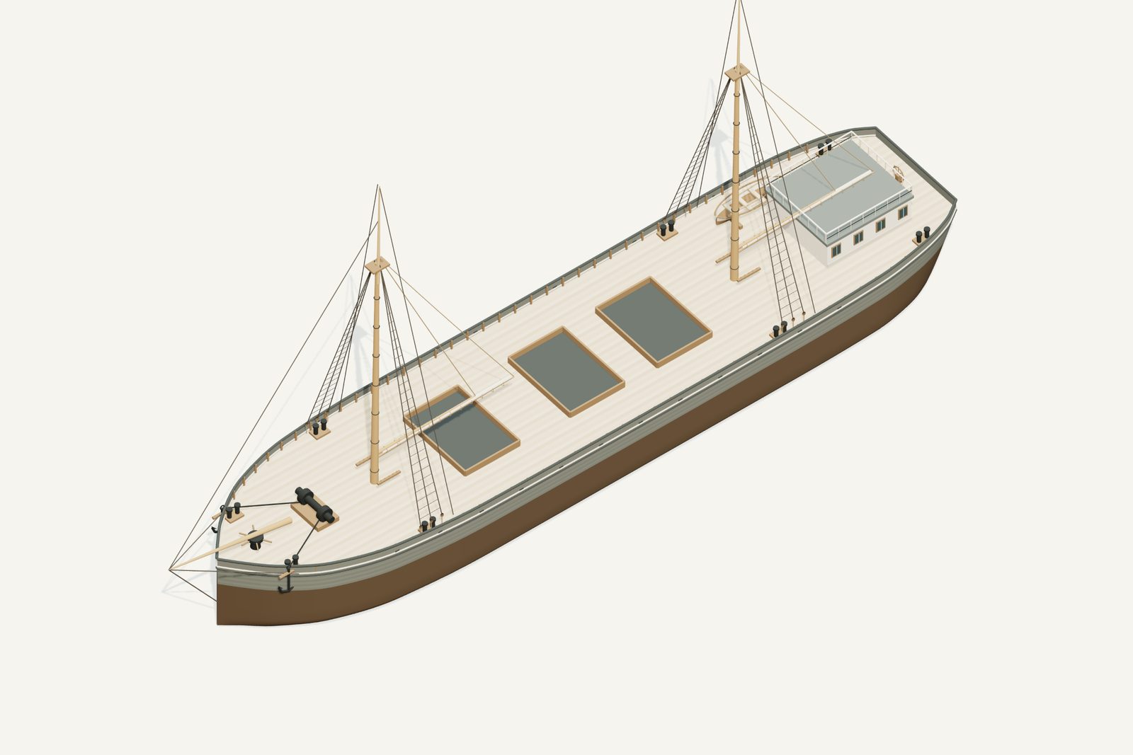Ogarita reconstruction, deck view, rendered from the 3D model