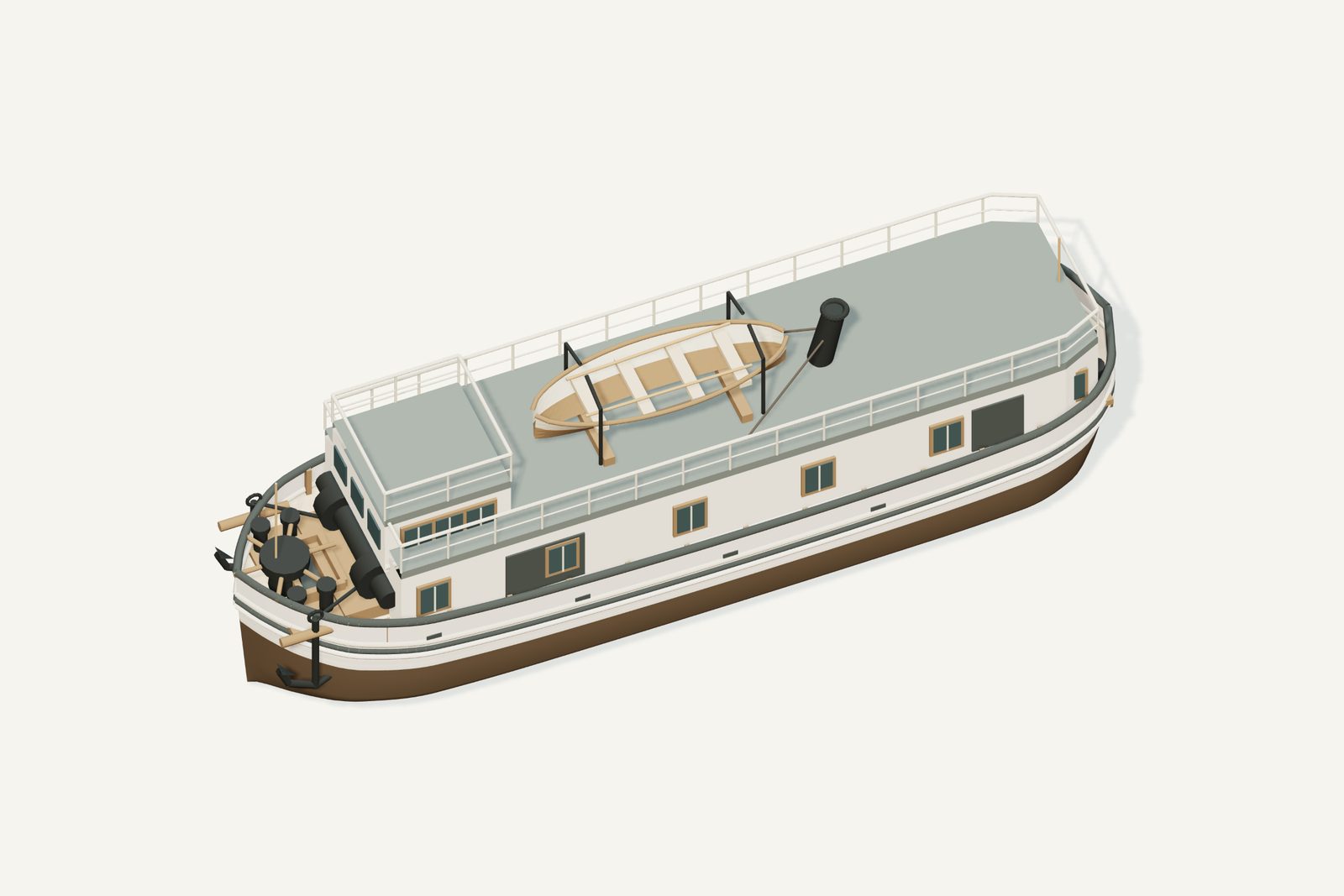 Ora Endress reconstruction, deck view, rendered from the 3D model