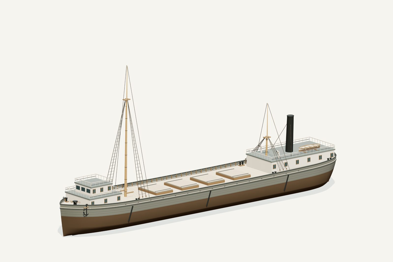 Oscar T. Flint reconstruction, three quarter view, rendered from the 3D model