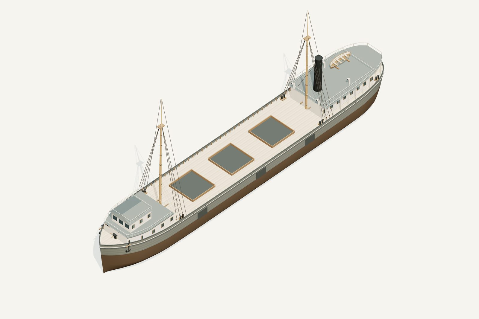 Panther reconstruction, deck view, rendered from the 3D model