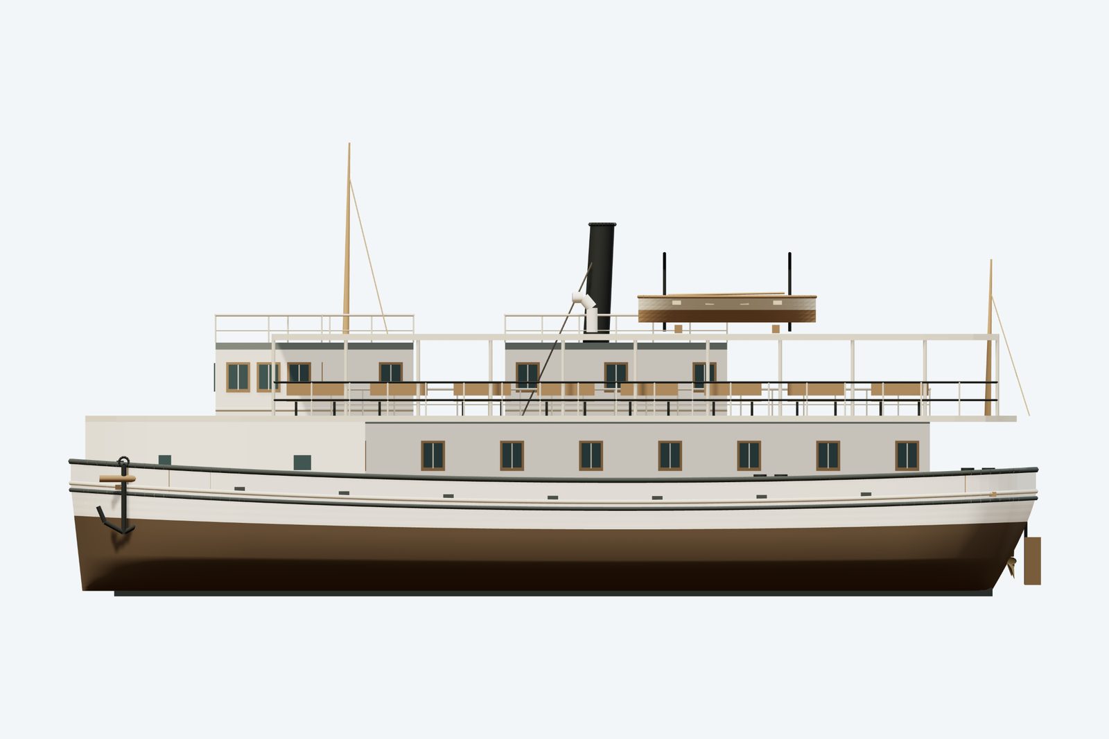 Sailor Boy reconstruction, broadside view, rendered from the 3D model