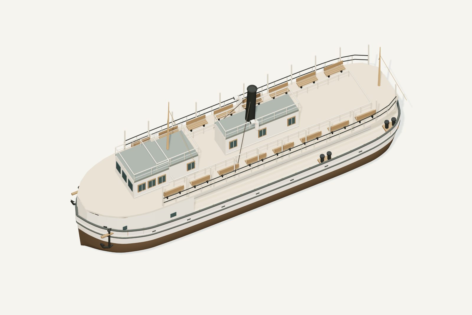 Sailor Boy reconstruction, deck view, rendered from the 3D model