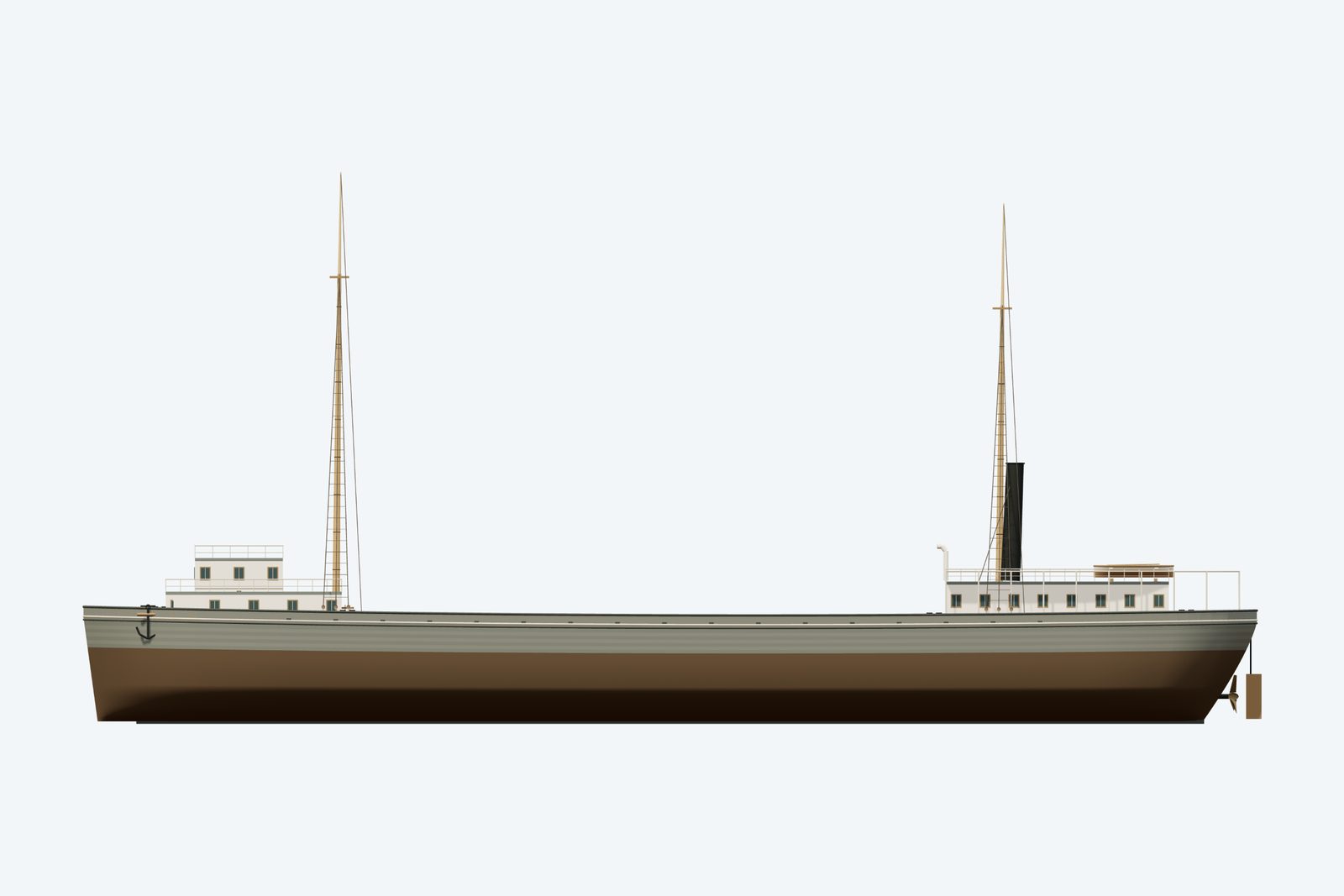 Samuel Mather reconstruction, broadside view, rendered from the 3D model
